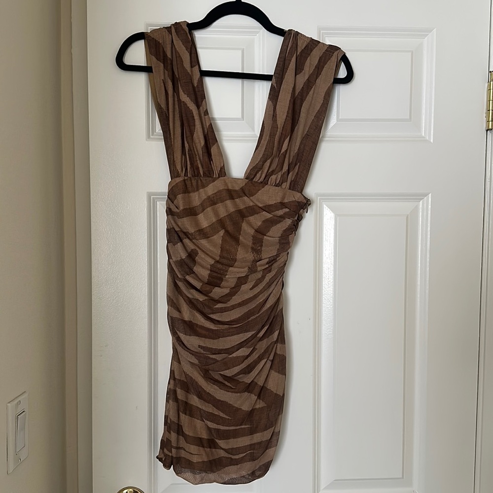 Zara Brown Zebra Pattern Mini Dress